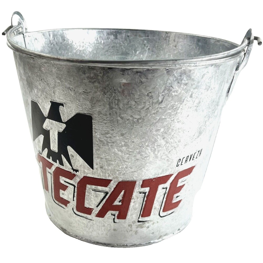 Tecate Logo Cerveza Galvanized Metal  Beer Bucket with Handle